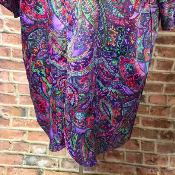 California Miss Vintage 80s Paisley Dress – Women’s Size Large – Purple – V-Neck - Picture 2 of 5